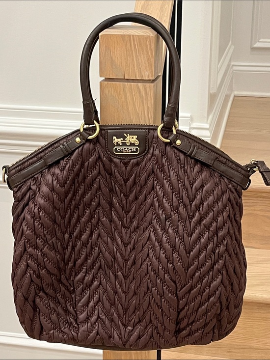 Coach Handbags - COACH Quilted Chevron Tote in Dark Brown with Gold Hardware